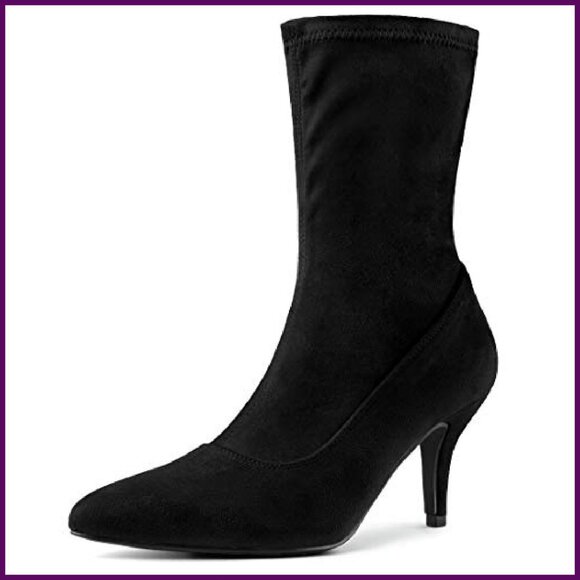 Pointy Toe Stiletto Heel Ankle Boots Stretch Sock Boots Faux Suede - Picture 2 of 8